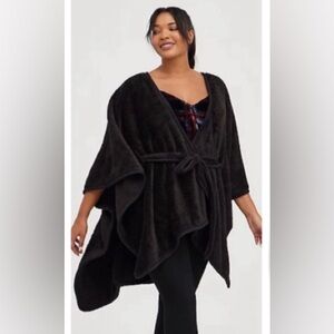 NWT TORRID Belted Ruana - Cozy Teddy Knit Black
